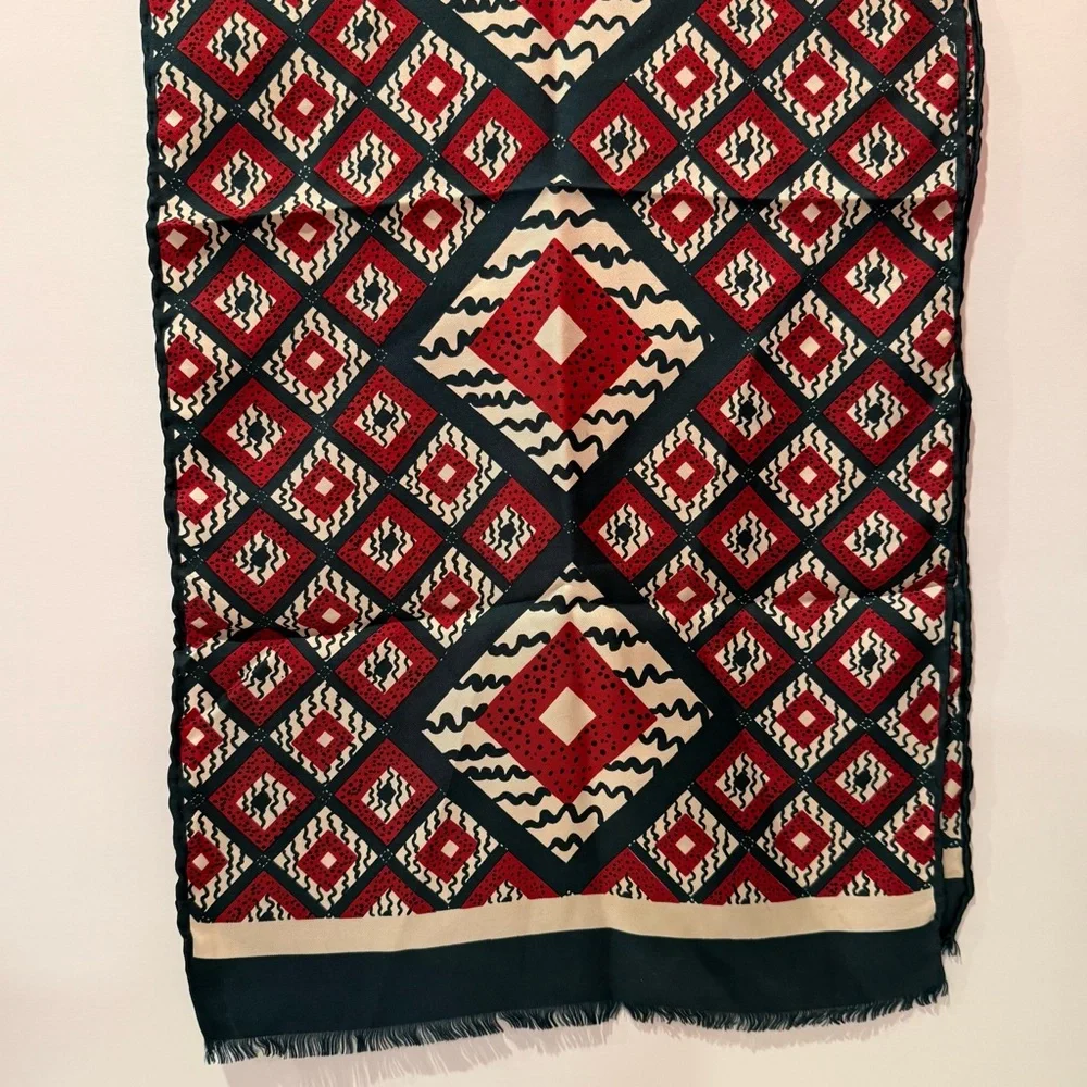 Marchesa di Gresy Vintage Red Green and Cream Geometric Silk Scarf